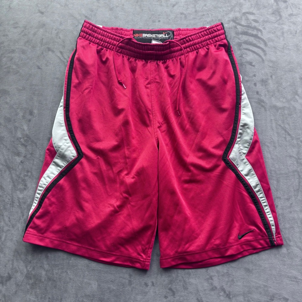 Nike Basketball Shorts Mens Medium Red Silver Black Mesh Athletic Y2K Vintage